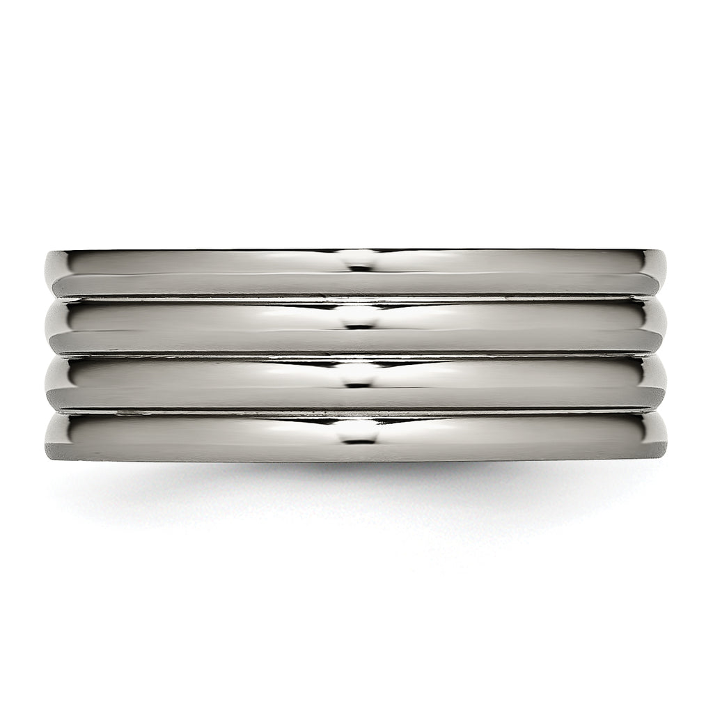 Grooved Wedding Band in Titanium, 8mm