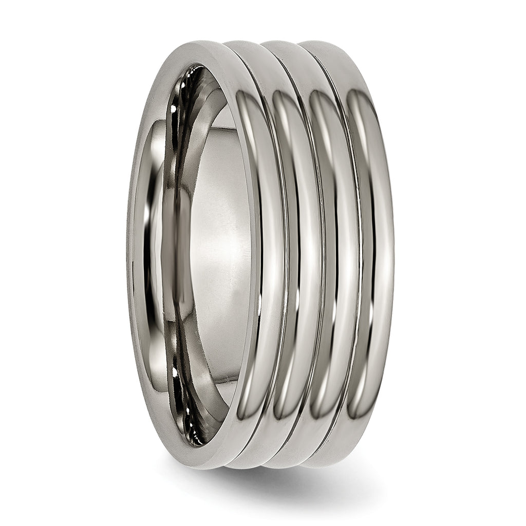 Grooved Wedding Band in Titanium, 8mm