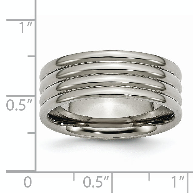 Grooved Wedding Band in Titanium, 8mm