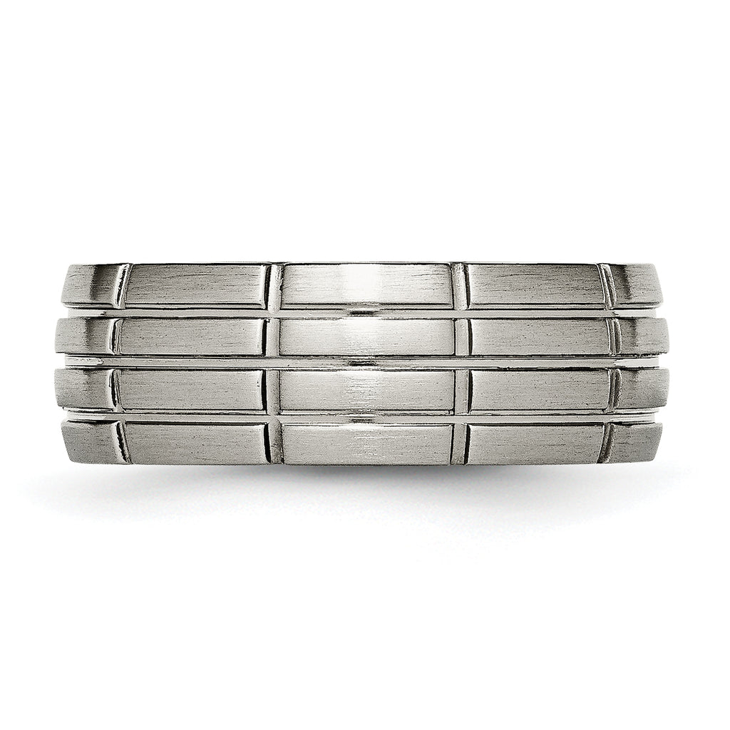 Brushed Center Grooved Wedding Band in Titanium, 8mm