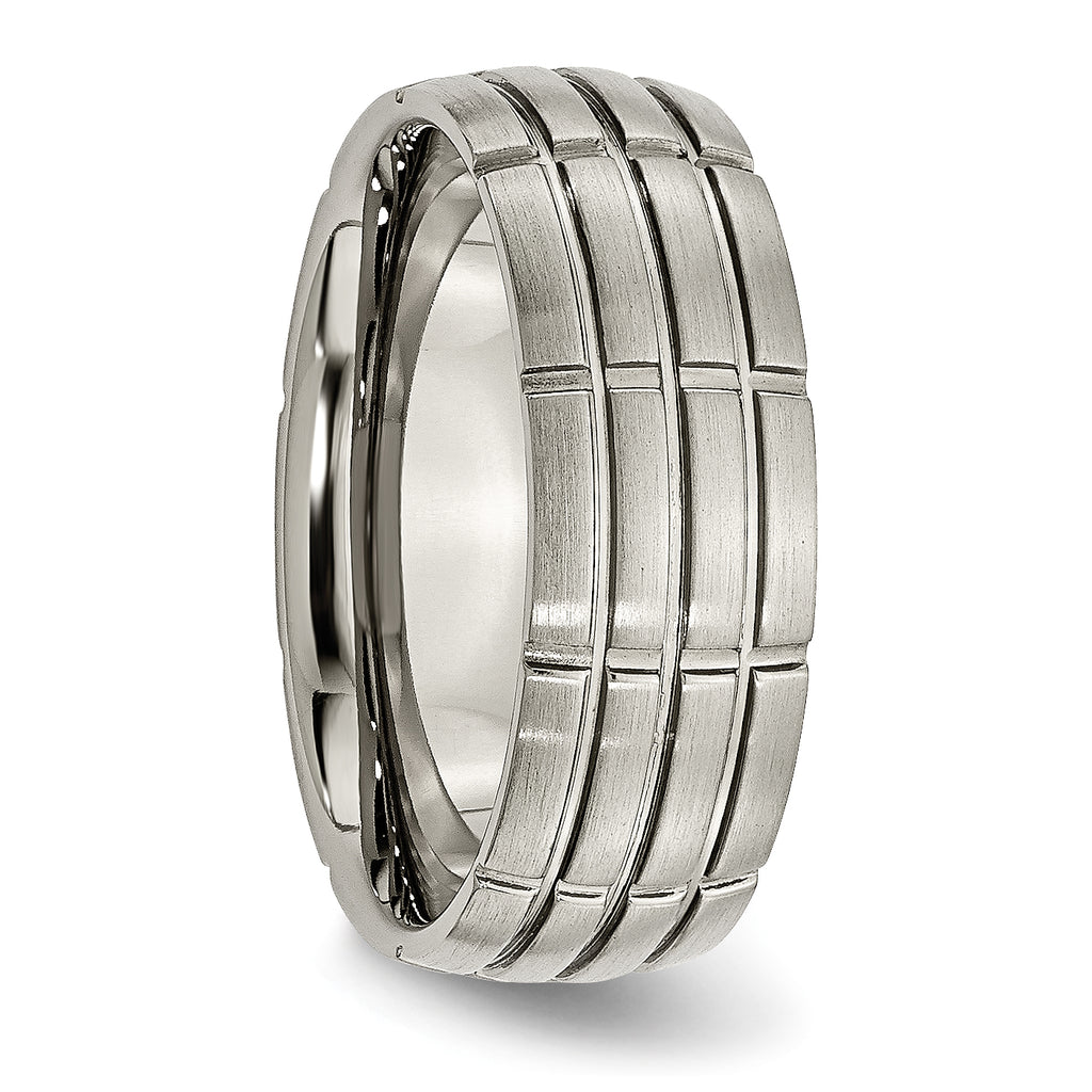 Brushed Center Grooved Wedding Band in Titanium, 8mm