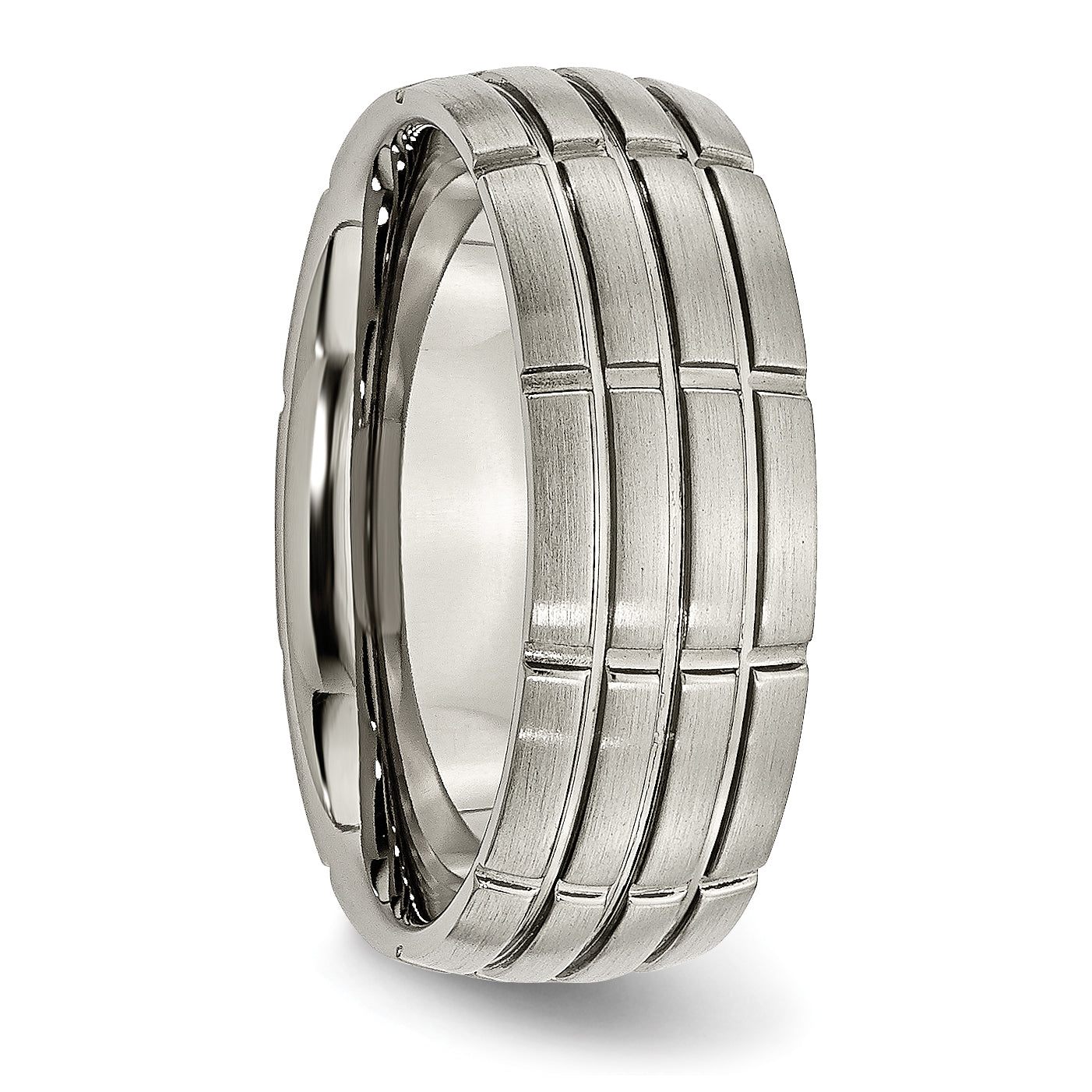Brushed Center Grooved Wedding Band in Titanium, 8mm