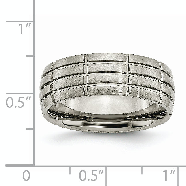 Brushed Center Grooved Wedding Band in Titanium, 8mm