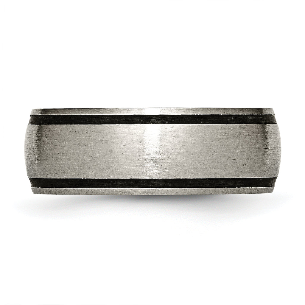 Brushed Wedding Band in Titanium with Black Rubber Inlay, 8mm
