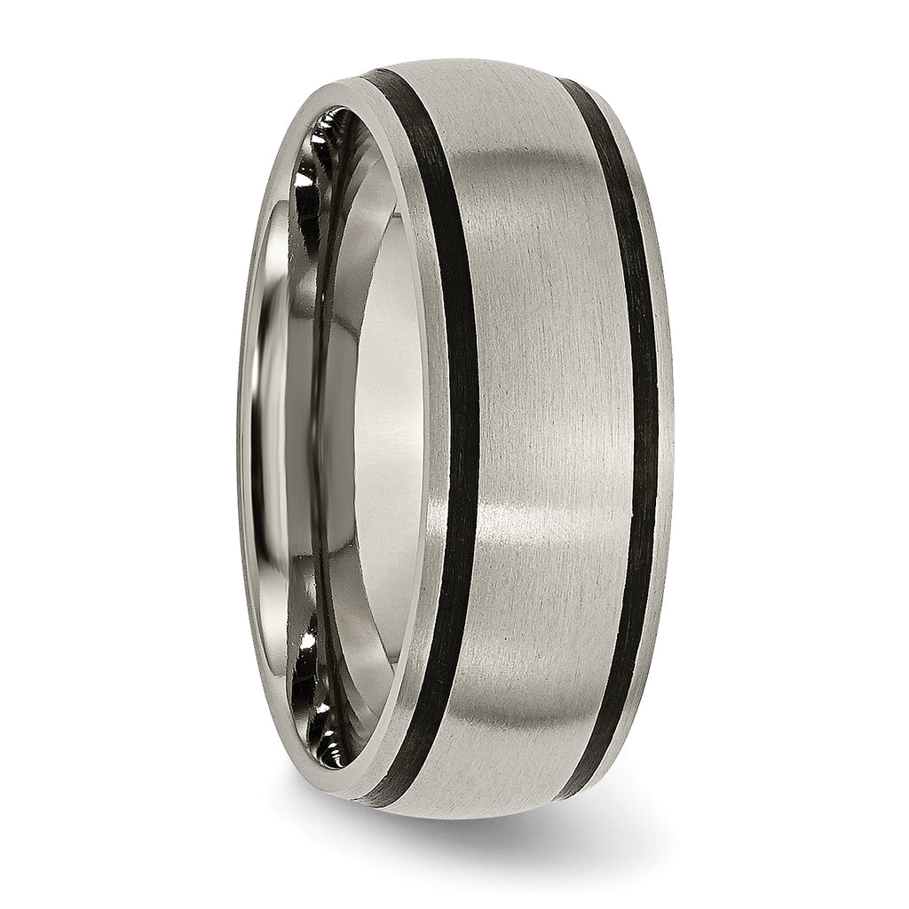 Brushed Wedding Band in Titanium with Black Rubber Inlay, 8mm