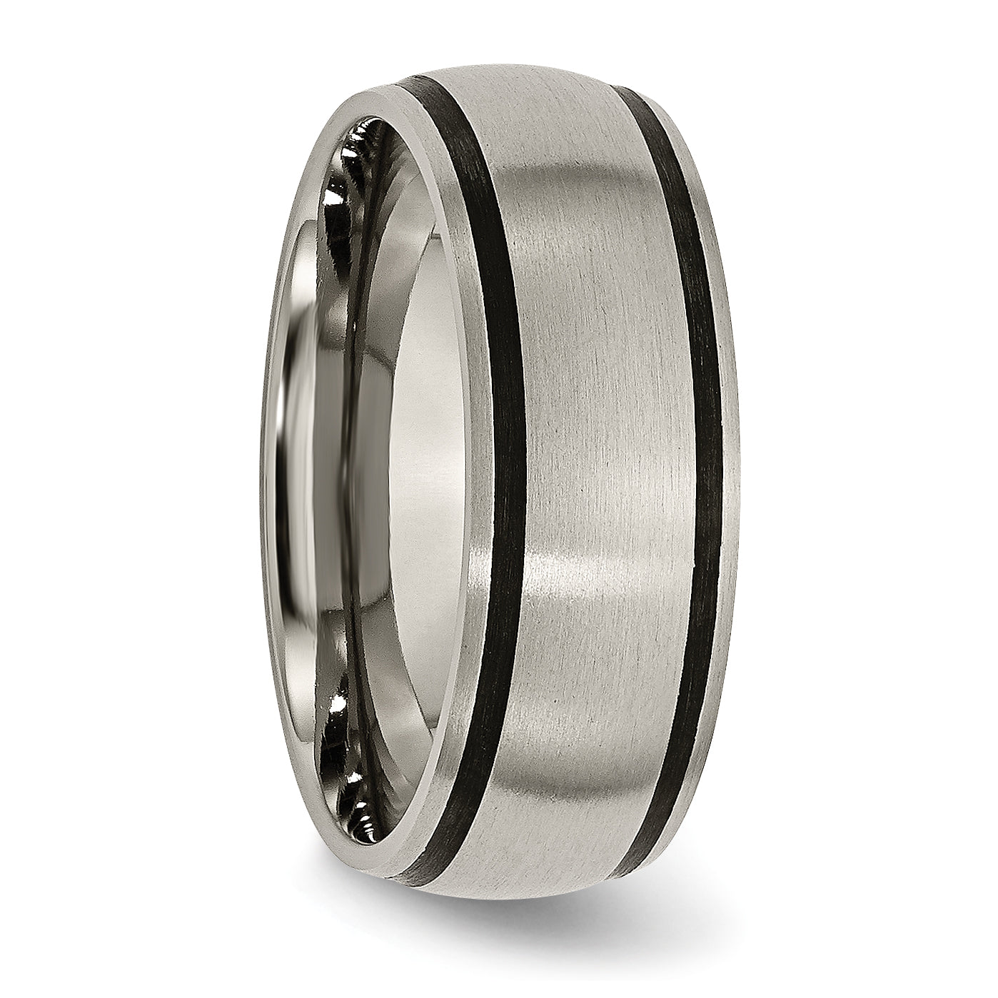 Brushed Wedding Band in Titanium with Black Rubber Inlay, 8mm