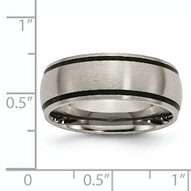 Brushed Wedding Band in Titanium with Black Rubber Inlay, 8mm