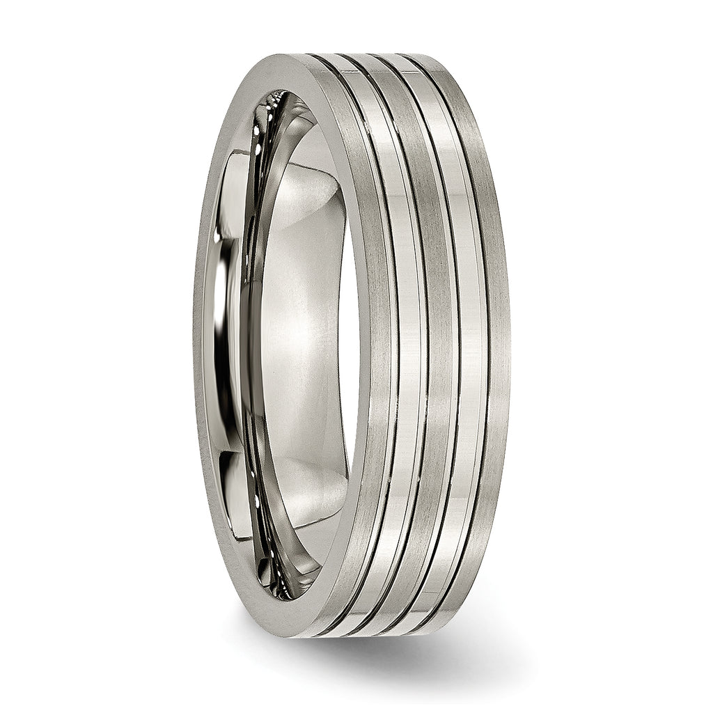Grooved Wedding Band in Titanium, 6mm