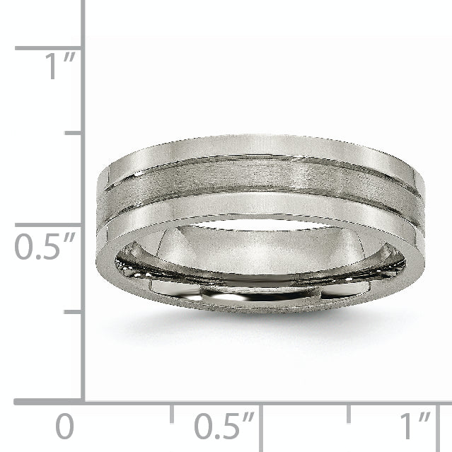 Grooved Comfort-Fit Wedding Band in Titanium, 6mm