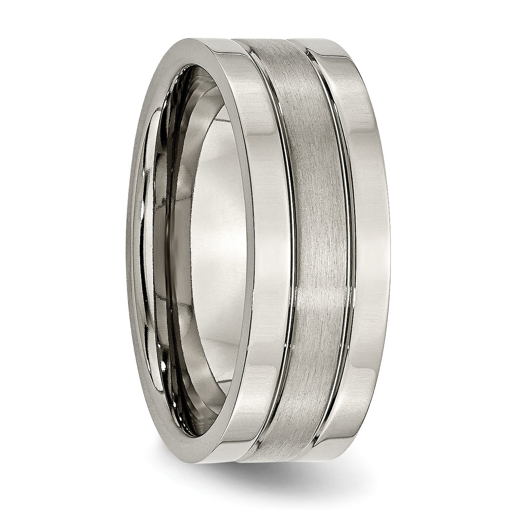 Grooved Wedding Band in Titanium, 8mm