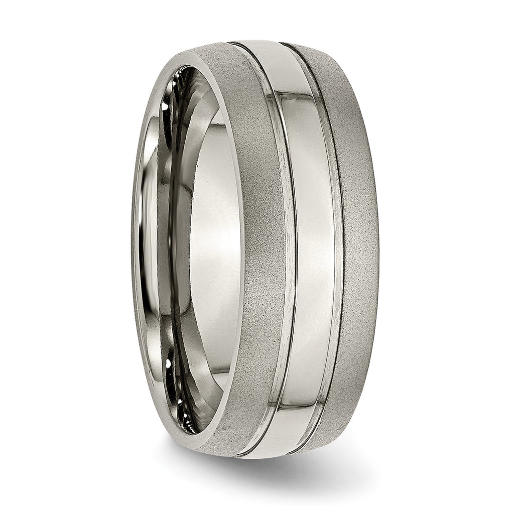 Grooved Wedding Band in Titanium, 8mm