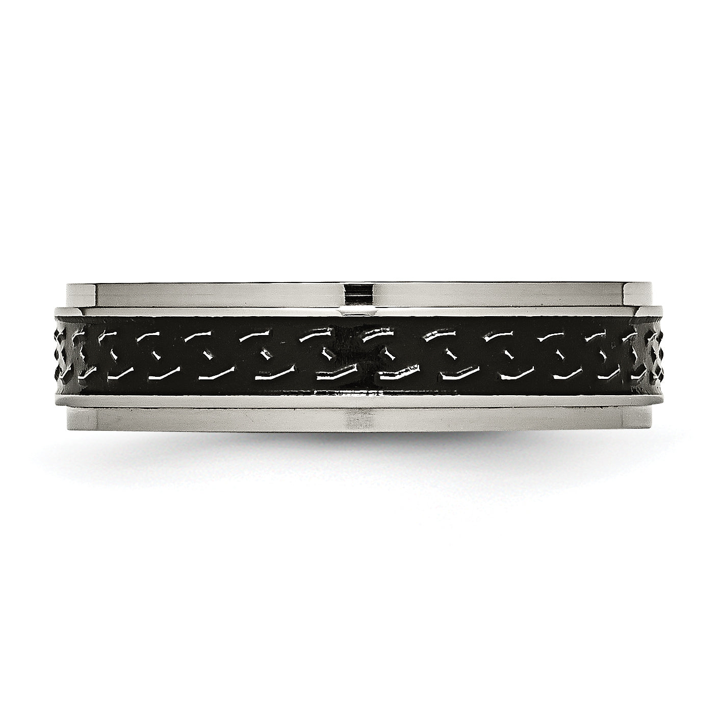 Black Enamel Braid Wedding Band in Titanium, 6mm