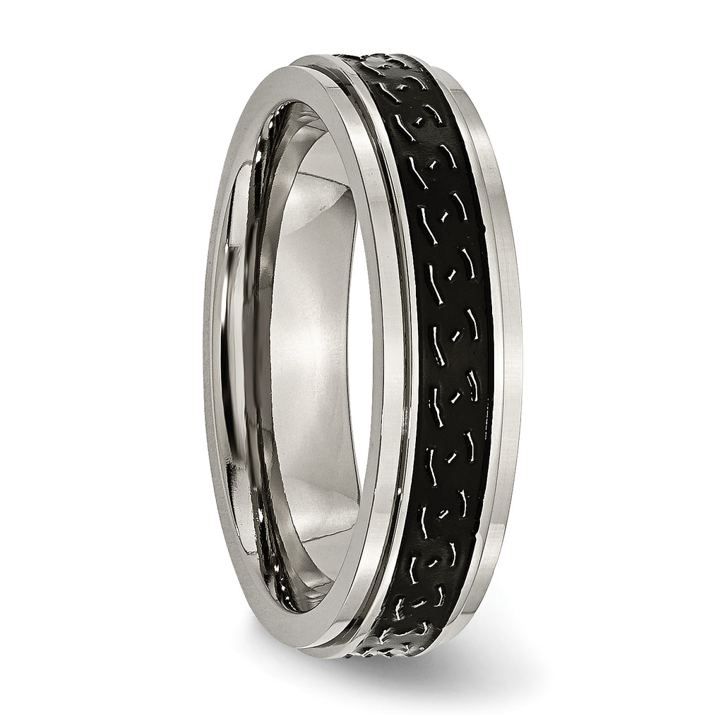 Black Enamel Braid Wedding Band in Titanium, 6mm