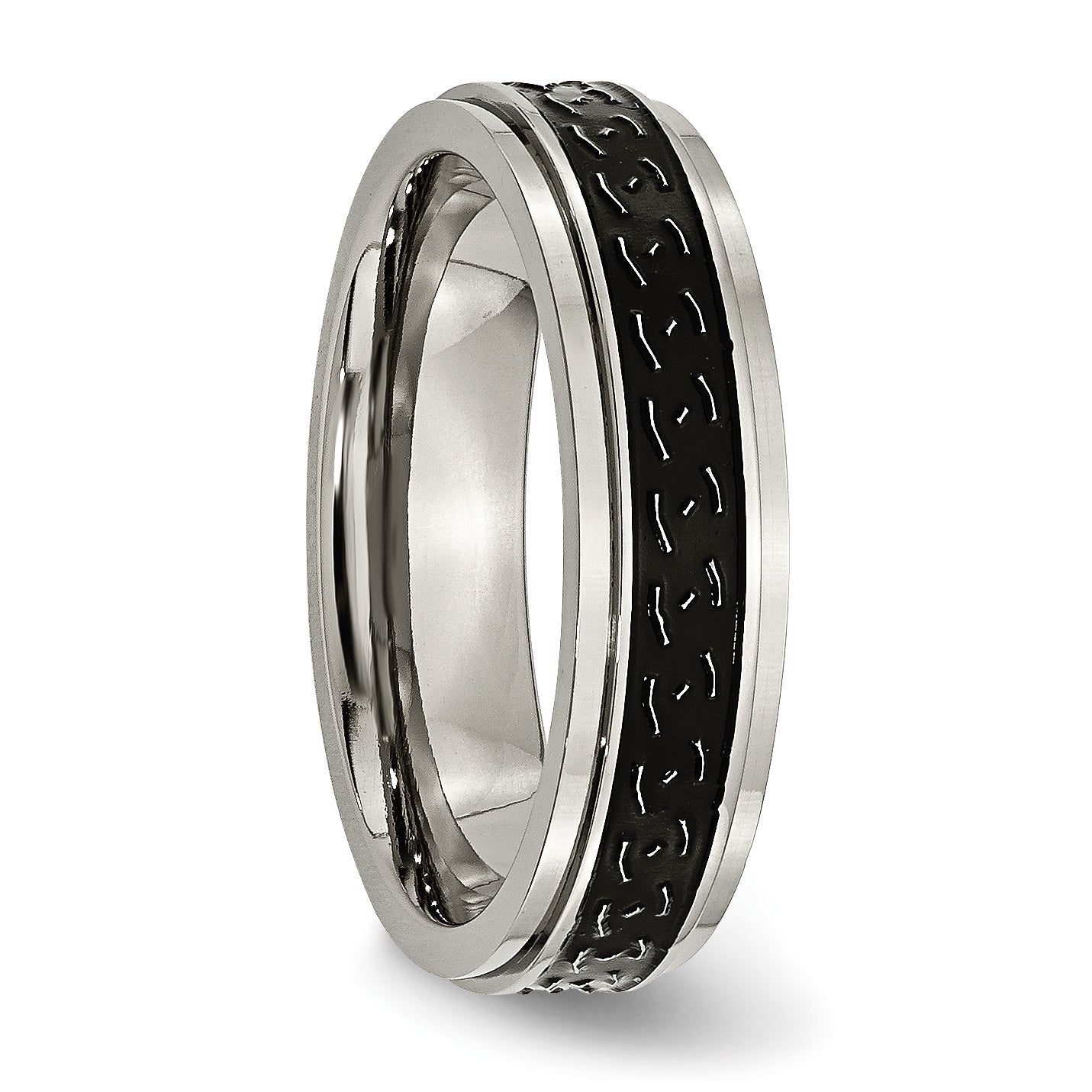 Black Enamel Braid Wedding Band in Titanium, 6mm