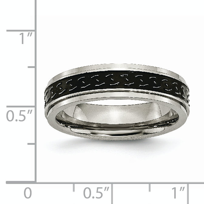 Black Enamel Braid Wedding Band in Titanium, 6mm