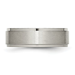 Titanium Unisex Ridged Edge Wedding Band Polished Comfort Fit, Engravable
