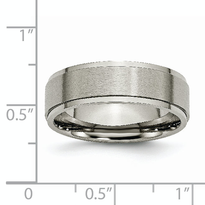 Titanium Unisex Ridged Edge Wedding Band Polished Comfort Fit, Engravable