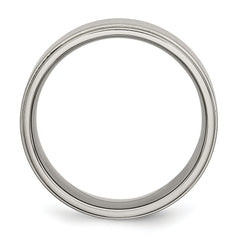 Titanium Wedding Band with Brushed Center and Ridged Edge, Unisex and Engravable