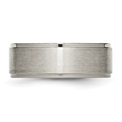 Titanium Wedding Band with Brushed Center and Ridged Edge, Unisex and Engravable