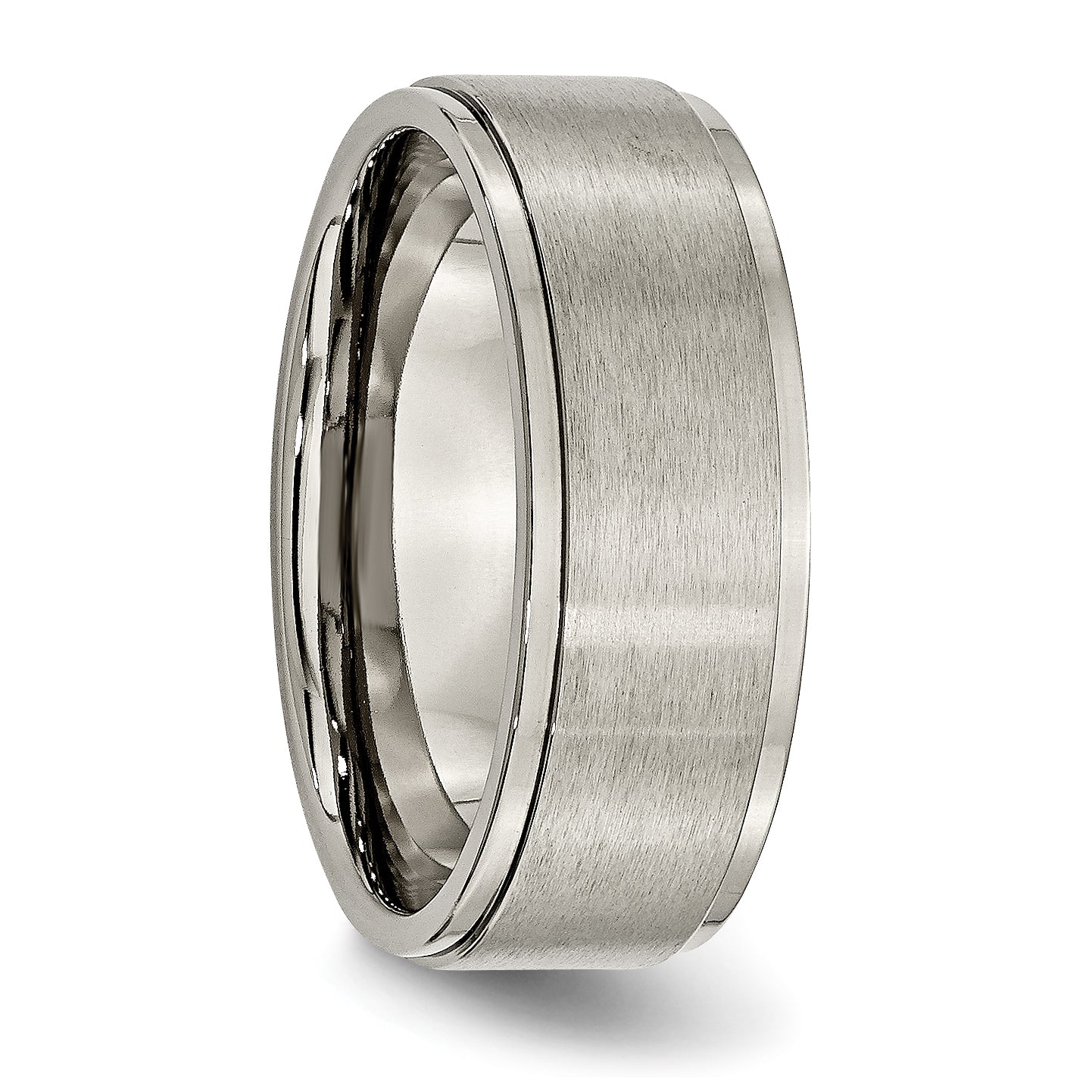 Titanium Wedding Band with Brushed Center and Ridged Edge, Unisex and Engravable