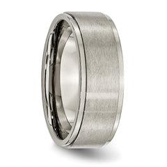 Titanium Wedding Band with Brushed Center and Ridged Edge, Unisex and Engravable