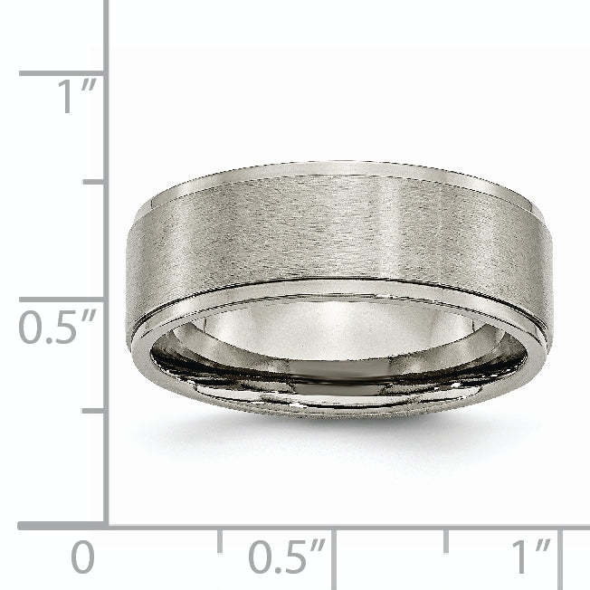 Titanium Wedding Band with Brushed Center and Ridged Edge, Unisex and Engravable
