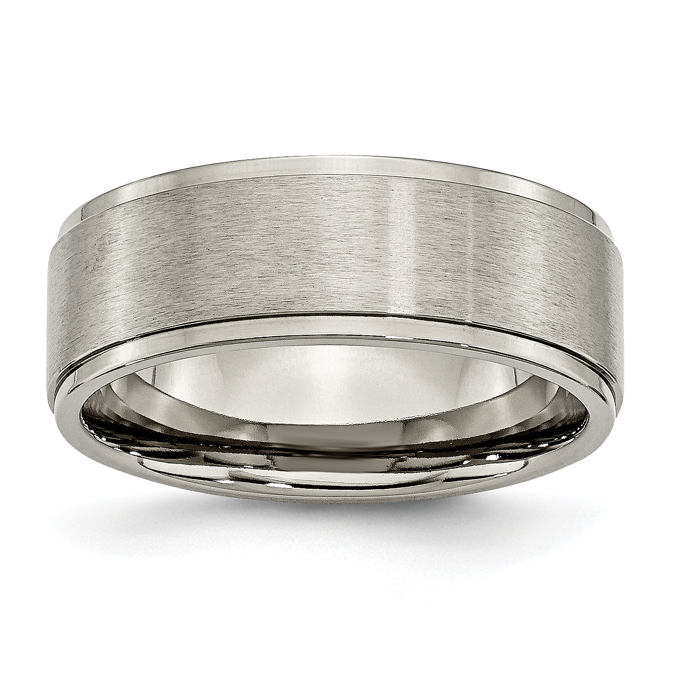 Titanium Brushed Center 8mm Ridged Edge Band Main image