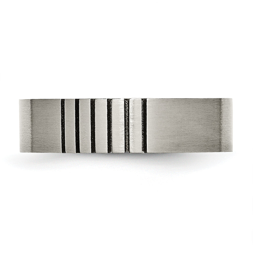 Grooved Brushed Wedding Band in Titanium, 6mm