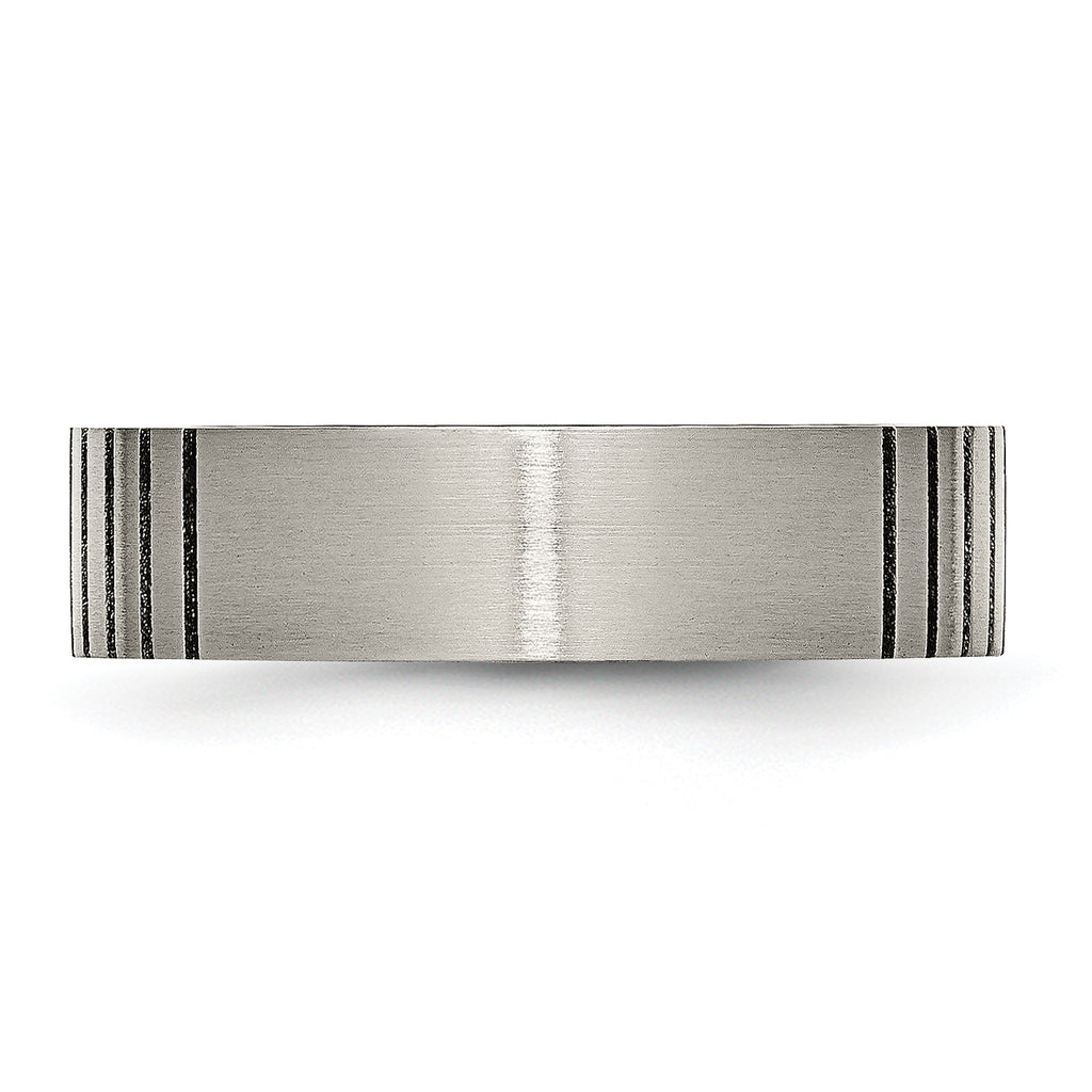 Grooved Brushed Wedding Band in Titanium, 6mm