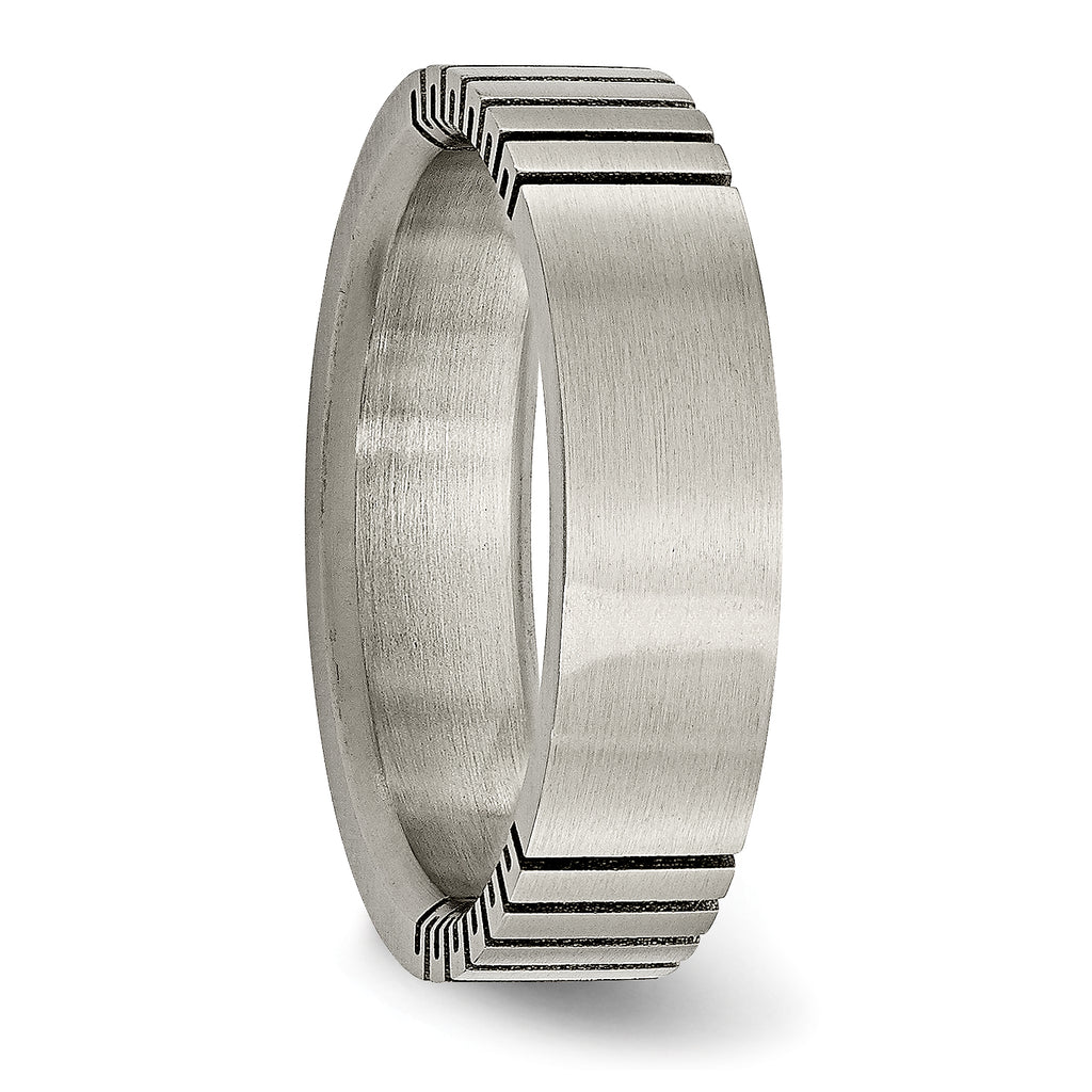 Grooved Brushed Wedding Band in Titanium, 6mm