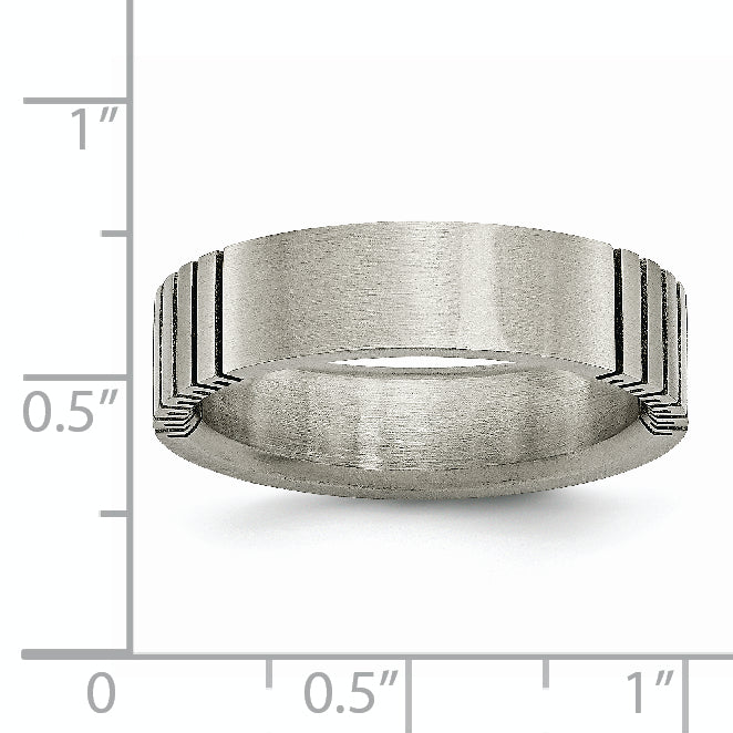 Grooved Brushed Wedding Band in Titanium, 6mm