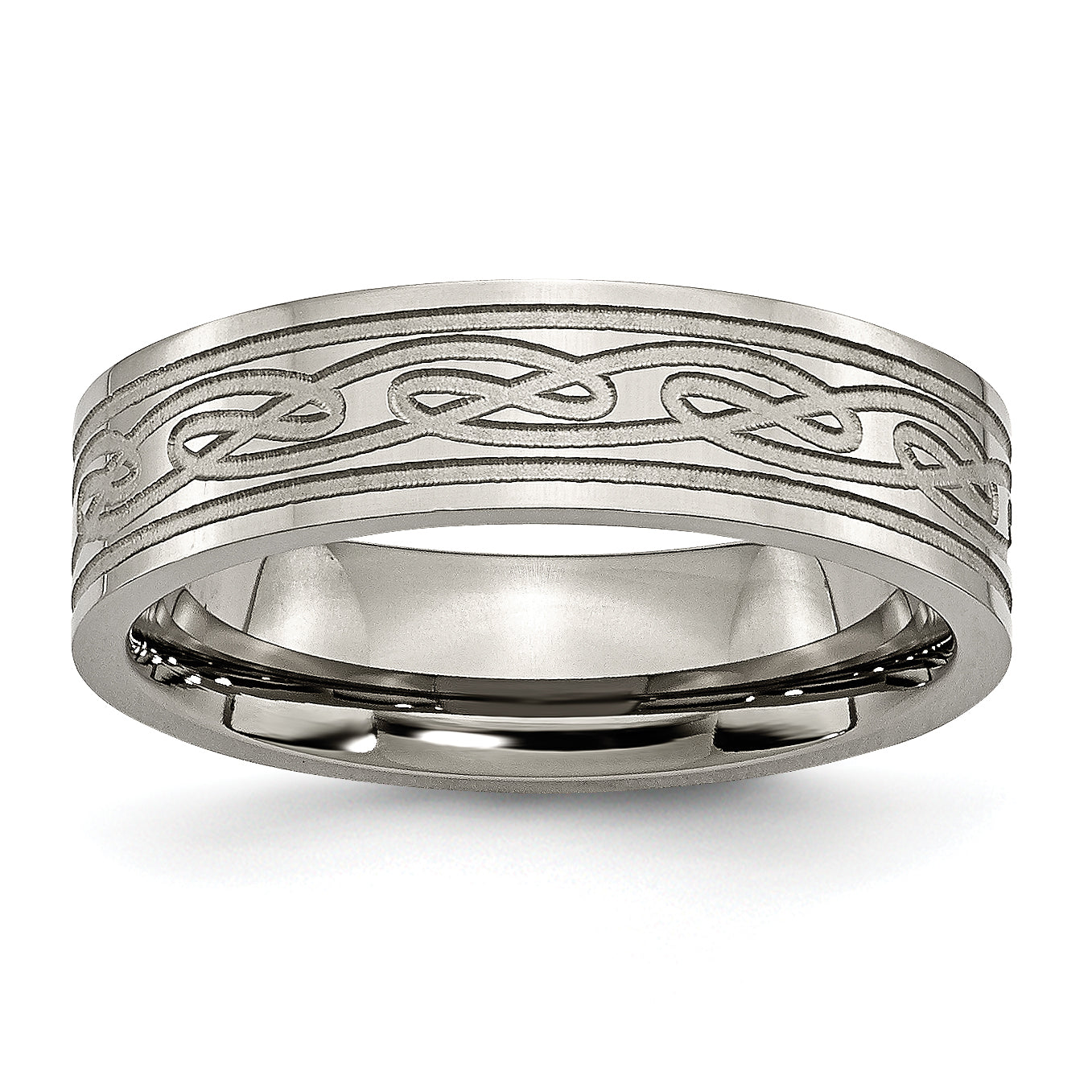 Titanium Polished Laser Etched 6mm Celtic Knot Flat Band Main image