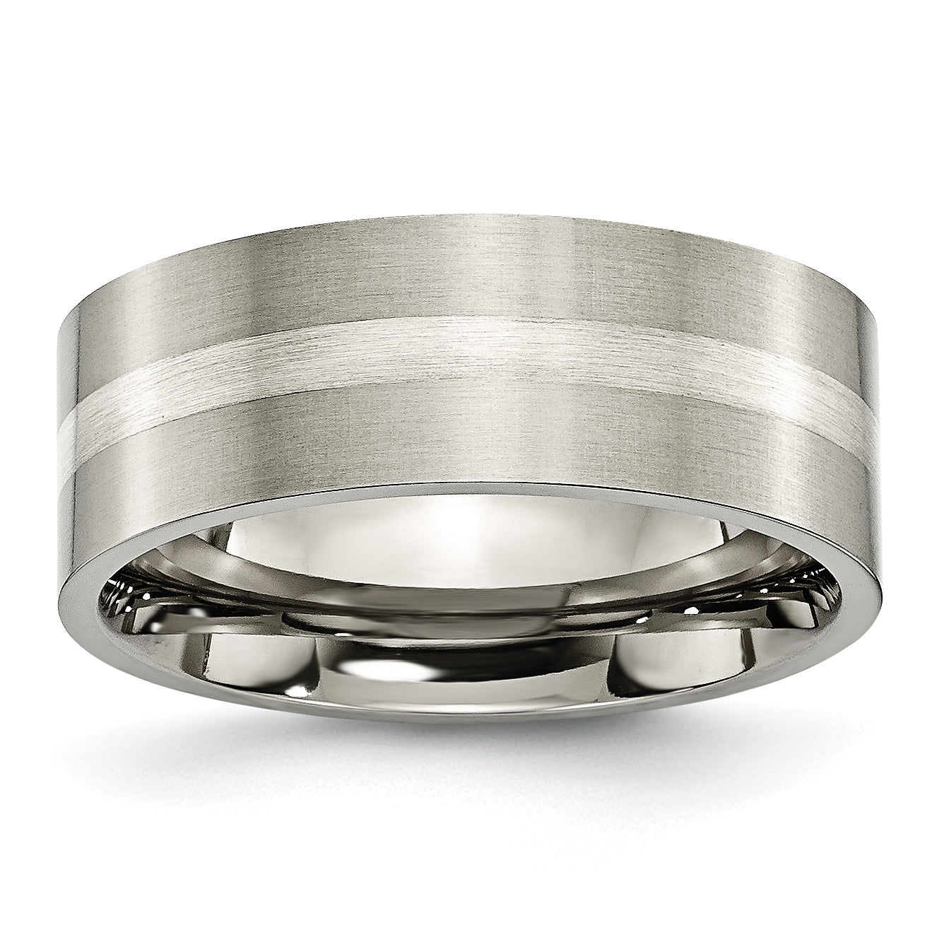 Titanium Brushed WithSterling Silver Inlay 8mm Flat Band