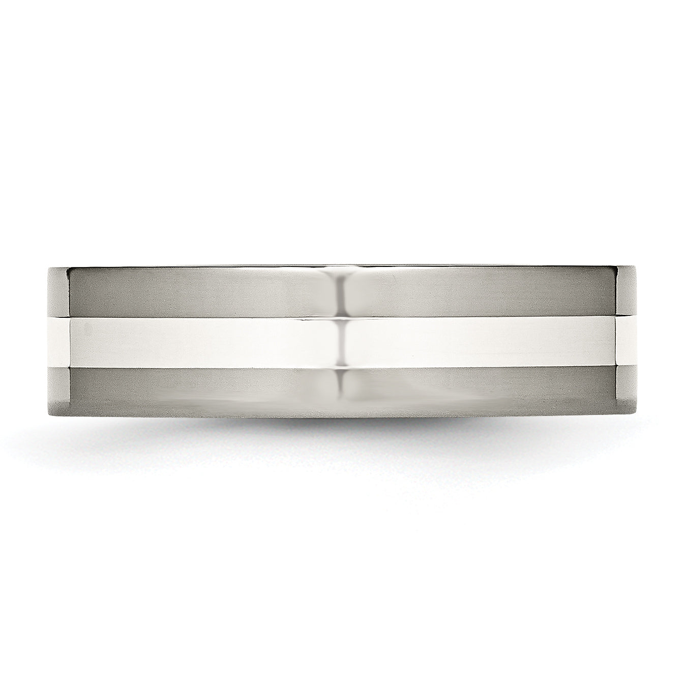 Titanium Wedding Band with Sterling Silver Inlay Polished Unisex Ring