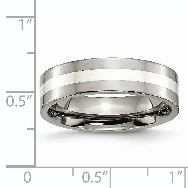 Titanium Polished with Sterling Silver Inlay 6mm Flat Band