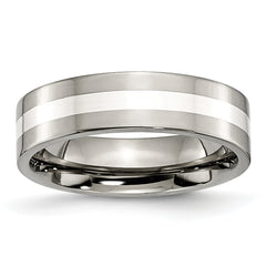 Titanium Polished with Sterling Silver Inlay 6mm Flat Band