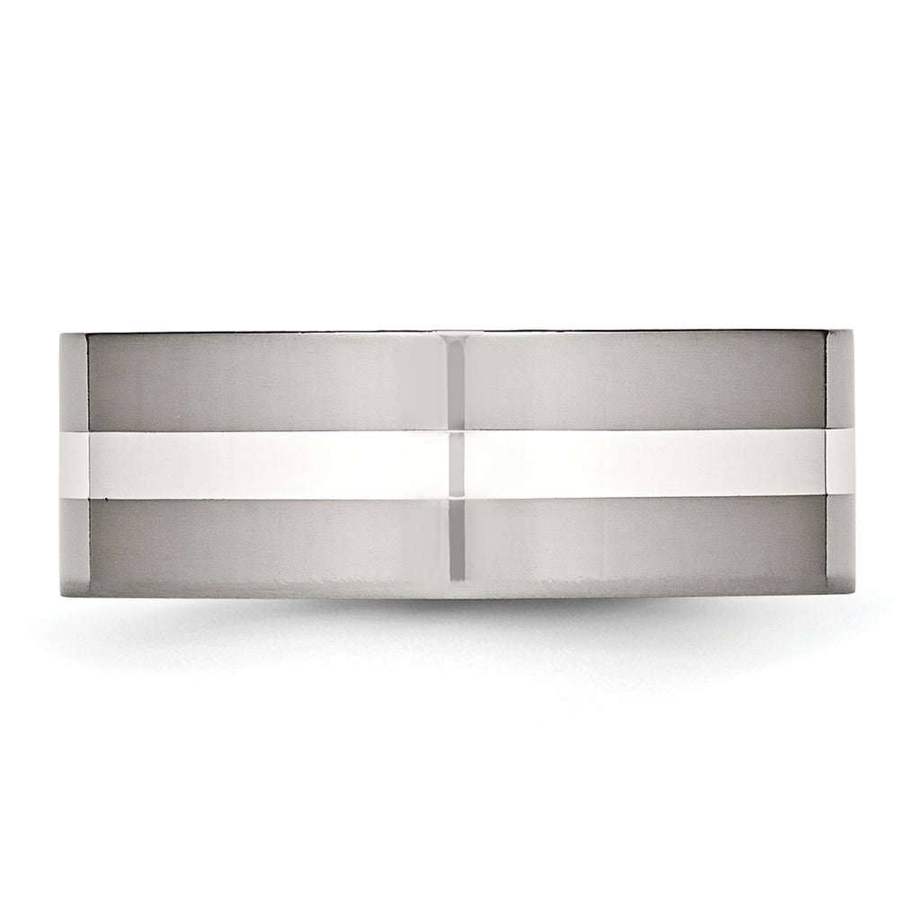 Inlay Wedding Band in Titanium & Sterling Silver, 8mm