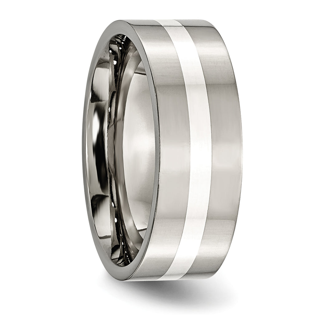 Inlay Wedding Band in Titanium & Sterling Silver, 8mm