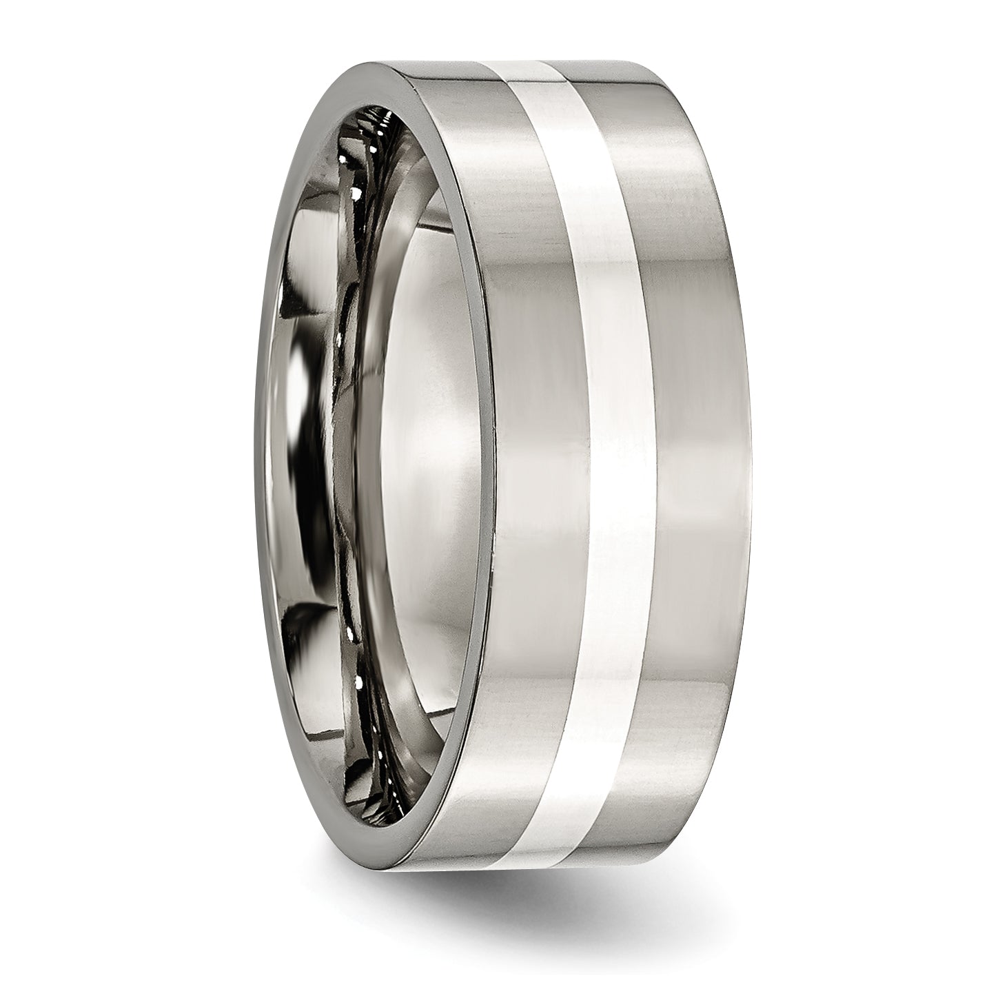 Inlay Wedding Band in Titanium & Sterling Silver, 8mm
