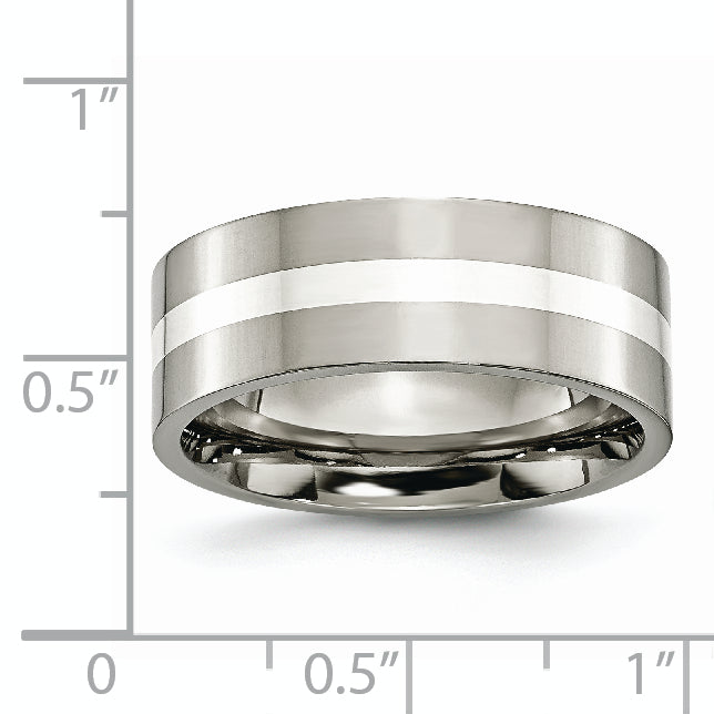 Inlay Wedding Band in Titanium & Sterling Silver, 8mm