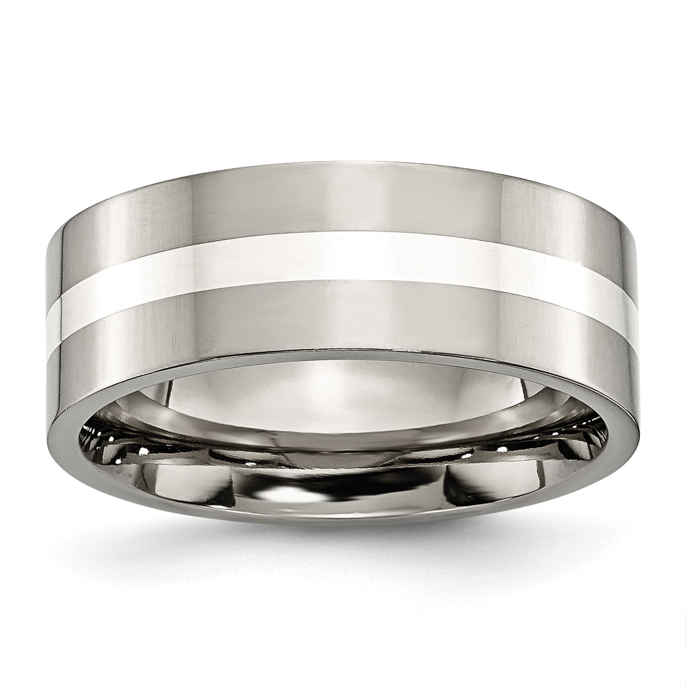 Titanium Polished WithSterling Silver Inlay 8mm Flat Band Main image