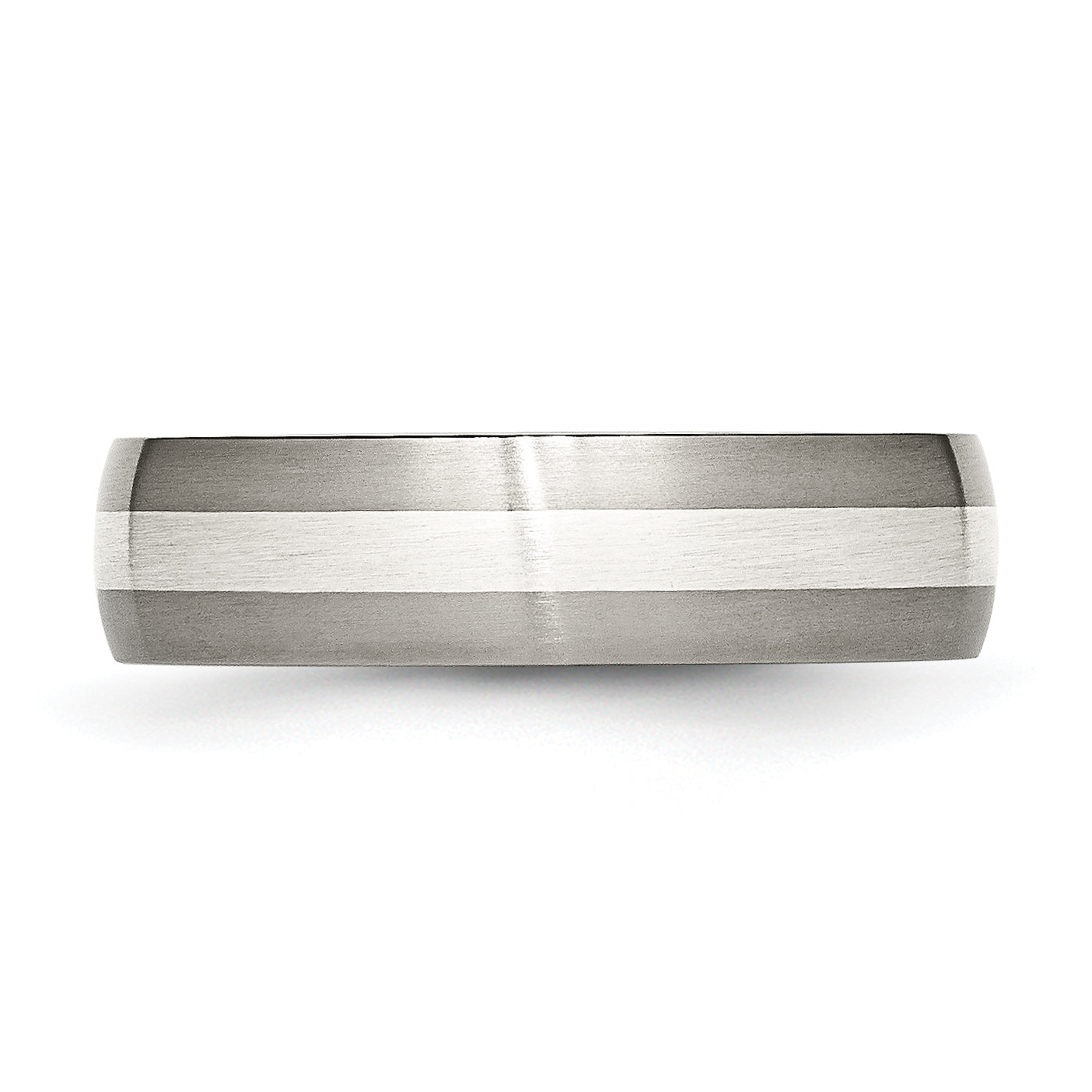 Unisex Two-Tone Titanium Wedding Band with Sterling Silver Inlay 6mm