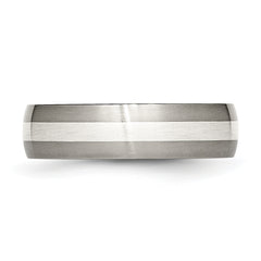 Unisex Two-Tone Titanium Wedding Band with Sterling Silver Inlay 6mm