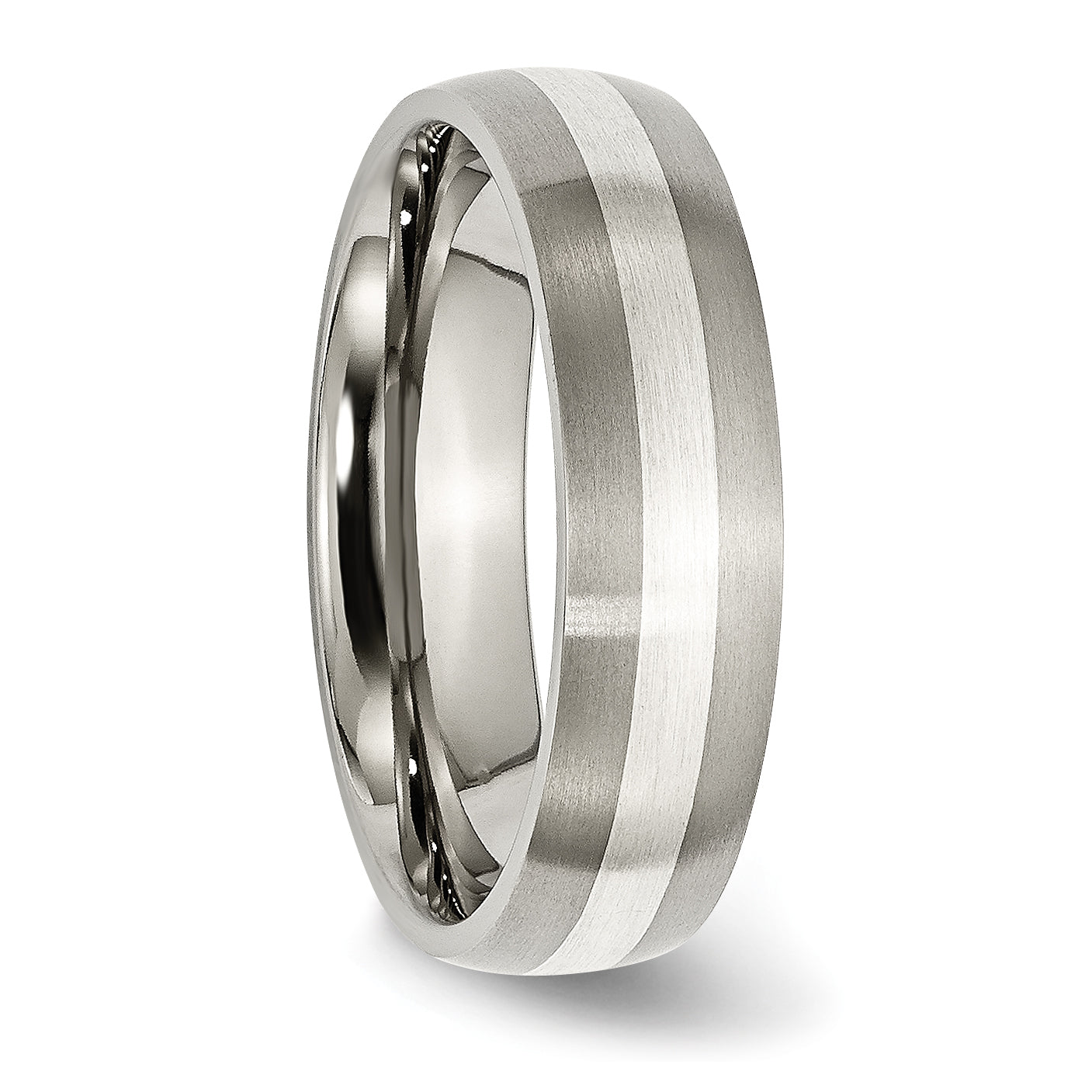 Unisex Two-Tone Titanium Wedding Band with Sterling Silver Inlay 6mm