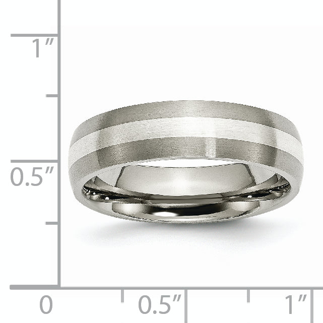 Unisex Two-Tone Titanium Wedding Band with Sterling Silver Inlay 6mm