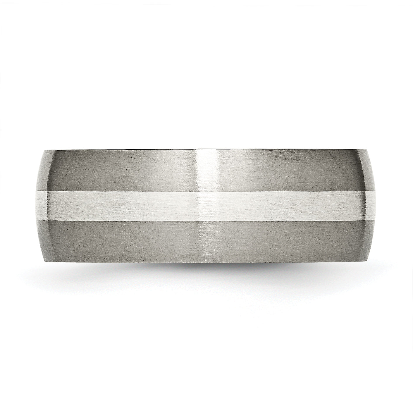 Titanium Silver Inlay Wedding Band 8mm Brushed Unisex Elegance