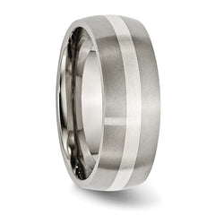 Titanium Silver Inlay Wedding Band 8mm Brushed Unisex Elegance