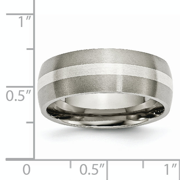 Titanium Silver Inlay Wedding Band 8mm Brushed Unisex Elegance