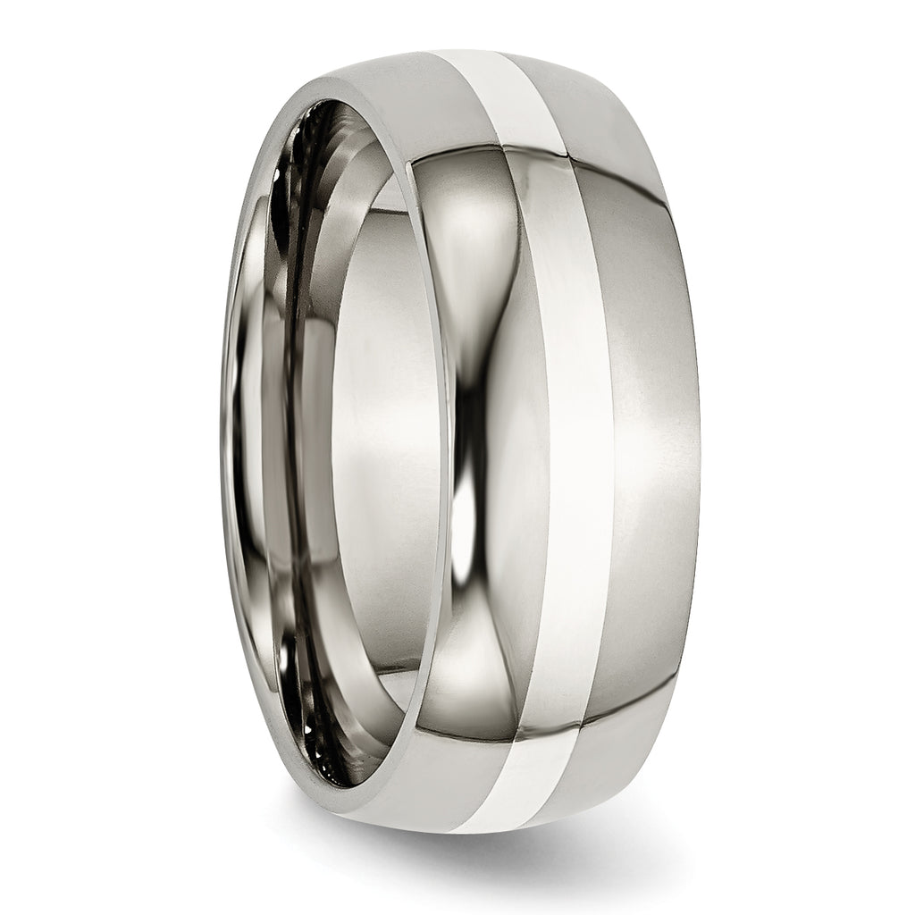 Inlay Wedding Band in Titanium & Sterling Silver, 8mm