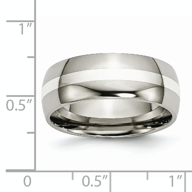 Inlay Wedding Band in Titanium & Sterling Silver, 8mm